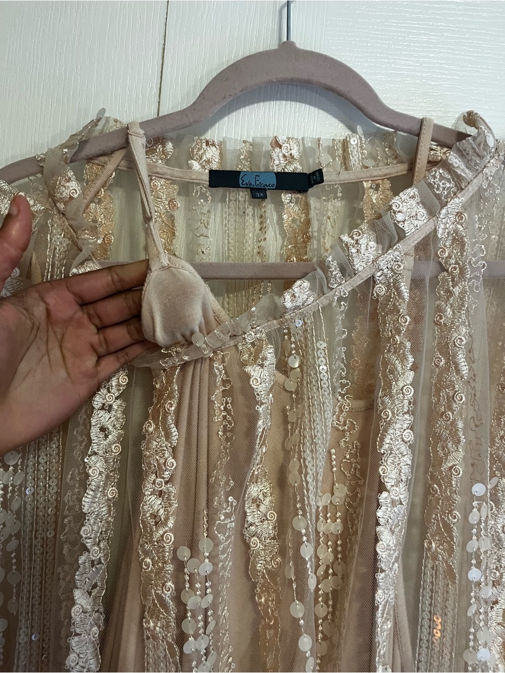 Eva Franco Blush Gold Sequin Lace Top